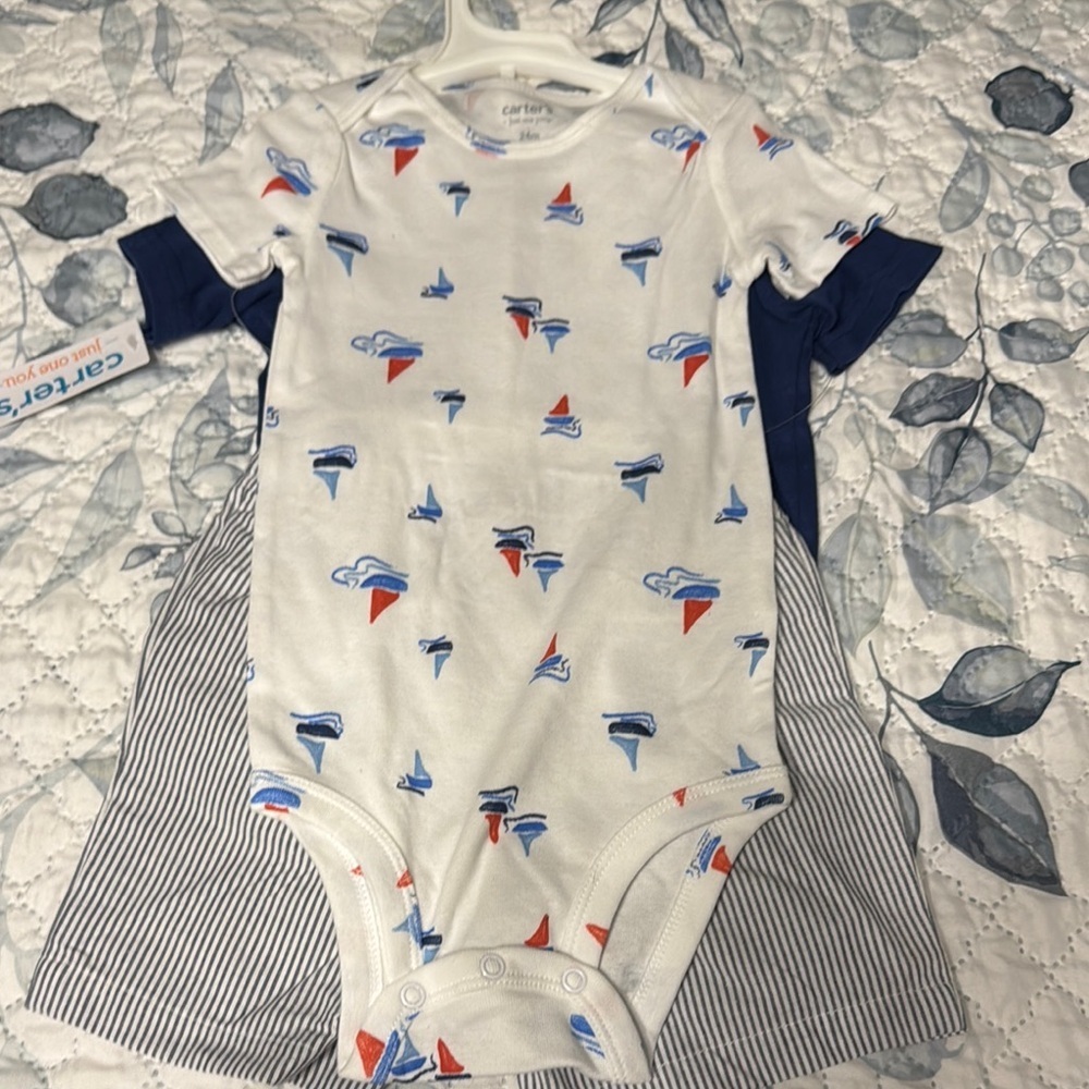 Carter’s Baby 3-Piece Set Bodysuit, Tee & Shorts, Blue,Size 24 Months, NWT - Picture 2 of 7